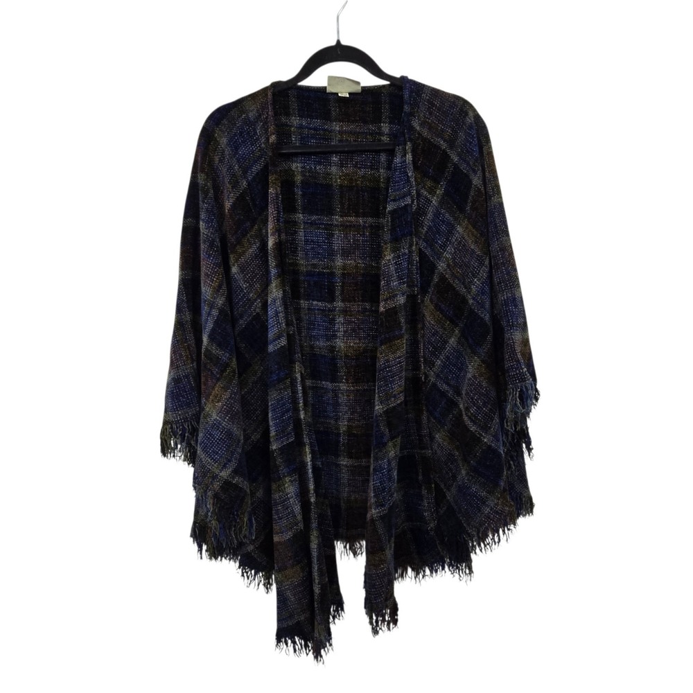 Vintage Weave of the Irish Tartan Plaid Chenille Poncho Shawl OS Fringe Ireland